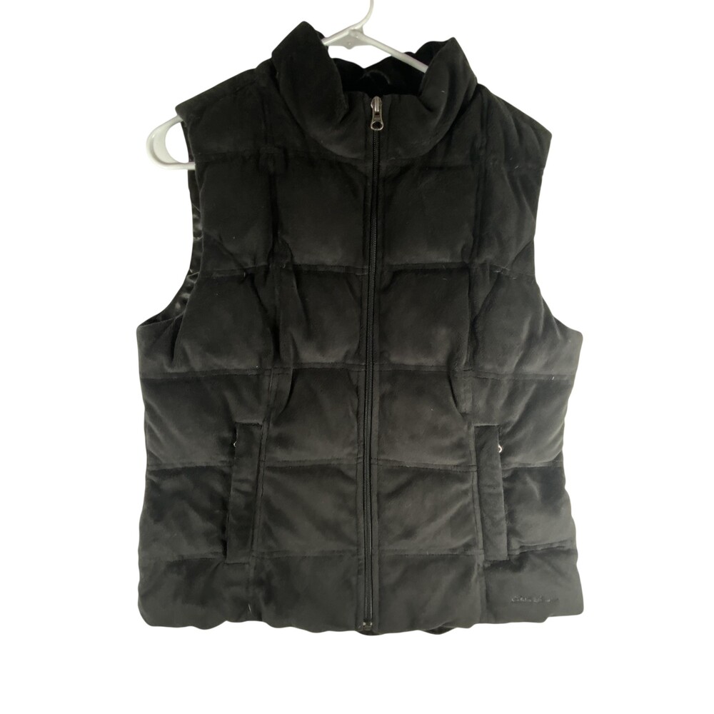 Eddie Bauer Vest Womens Medium Black Goose Down Puffer Quilted Full Zip